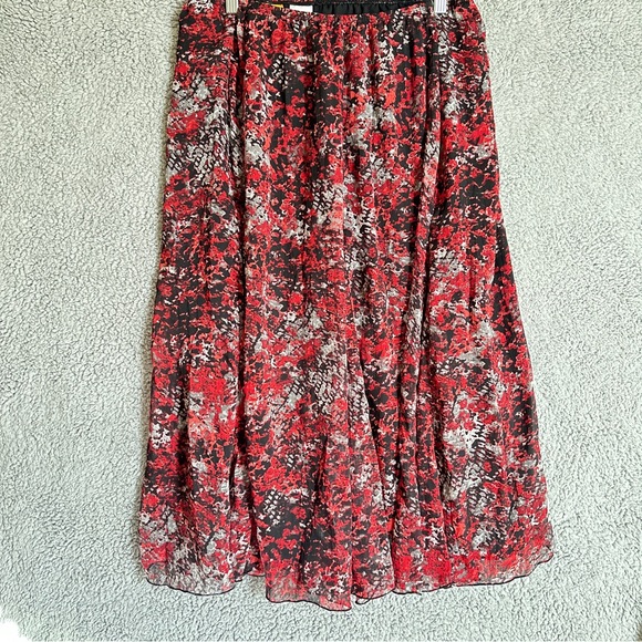 Ruby Rd Petite Floral Red and Black Women's Skirt Elastic Waist - Picture 1 of 5